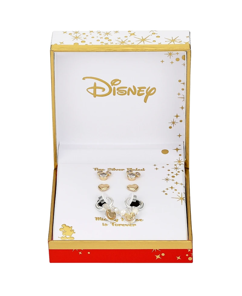 Disney Cubic Zirconia and Mother of Pearl Mickey Mouse Hoop Stud Earring Set