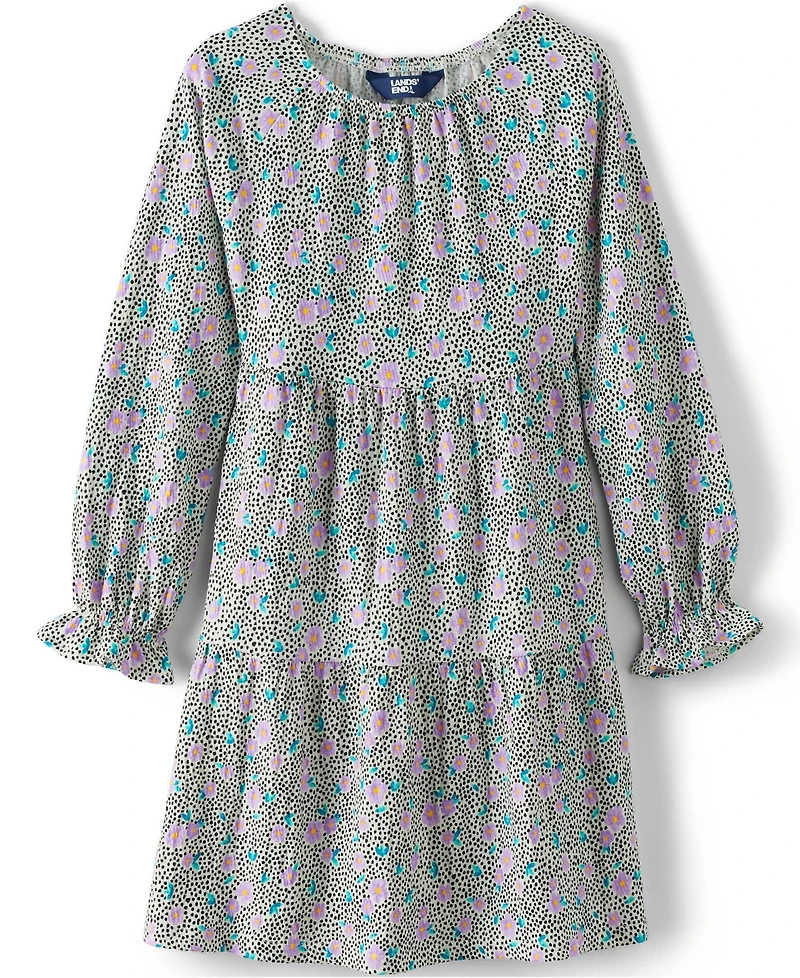 Lands' End Big Girls Plus Long Sleeve Tiered Knit Dress