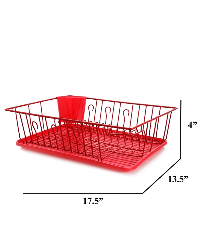 MegaChef 17.5 Inch Red Dish Rack with 14 Plate Positioners and a Detachable Utensil Holder