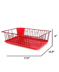 MegaChef 17.5 Inch Red Dish Rack with 14 Plate Positioners and a Detachable Utensil Holder