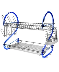 MegaChef 16 Inch Two Shelf Iron Wire Dish Rack in Blue