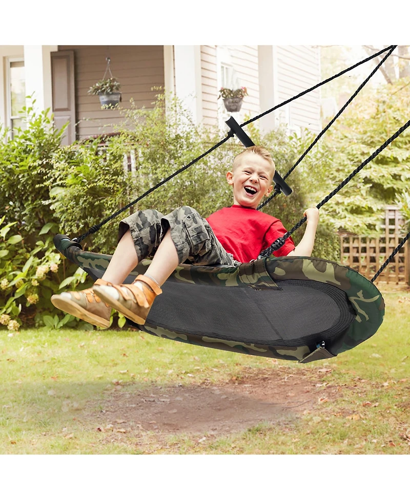 Saucer Tree Swing Surf Kids Outdoor Adjustable Oval Platform Set w/ Handle Green
