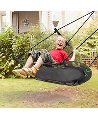 Saucer Tree Swing Surf Kids Outdoor Adjustable Oval Platform Set w/ Handle Green