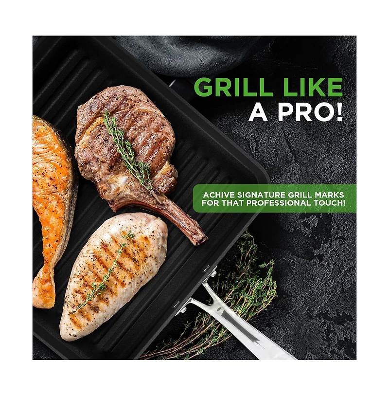 NutriChef 11 Hard-Anodized Nonstick Grill & Griddle - Dishwasher Safe Nonstick Grill Pan