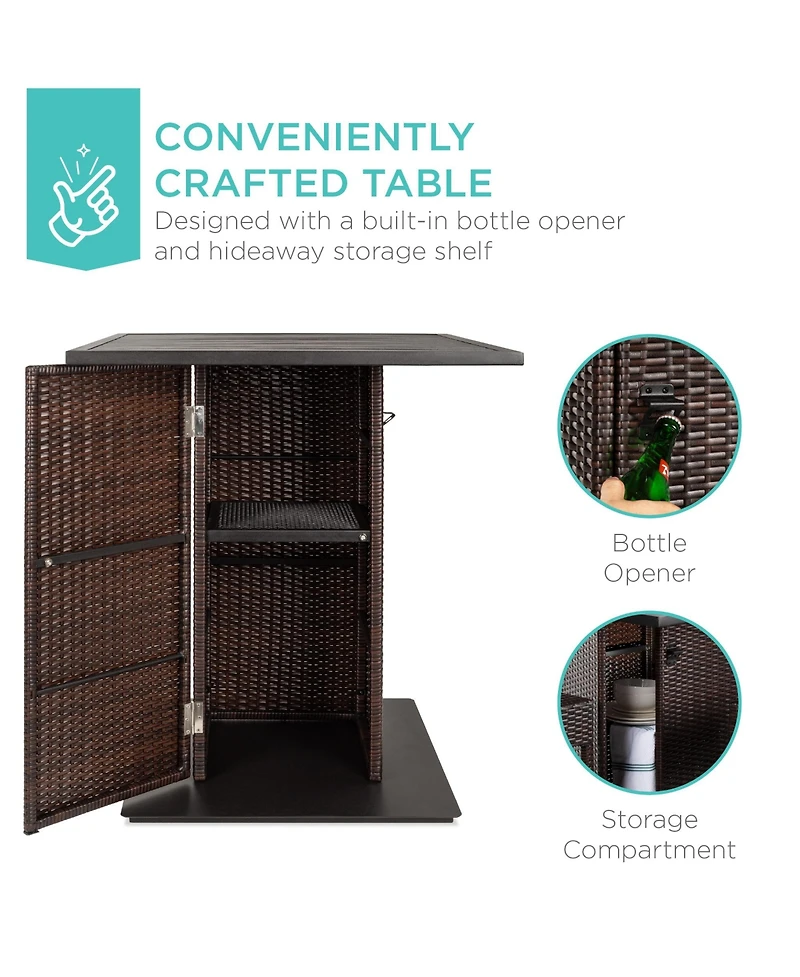 Best Choice Products 5-Piece Patio Wicker Bar Set w/ Built-In Bottle Opener, Hidden Storage Shelf, 4 Stools