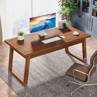 Tribesigns Home Office Executive Desk: 55 Inches Solid Wood Computer Desk with Drawer, Mid-Century Modern Study Writing Table, Rustic Pc Laptop Desk W
