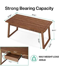 Tribesigns Home Office Executive Desk: 55 Inches Solid Wood Computer Desk with Drawer, Rustic Pc Laptop Desk Workstation Furniture, Walnut Brown