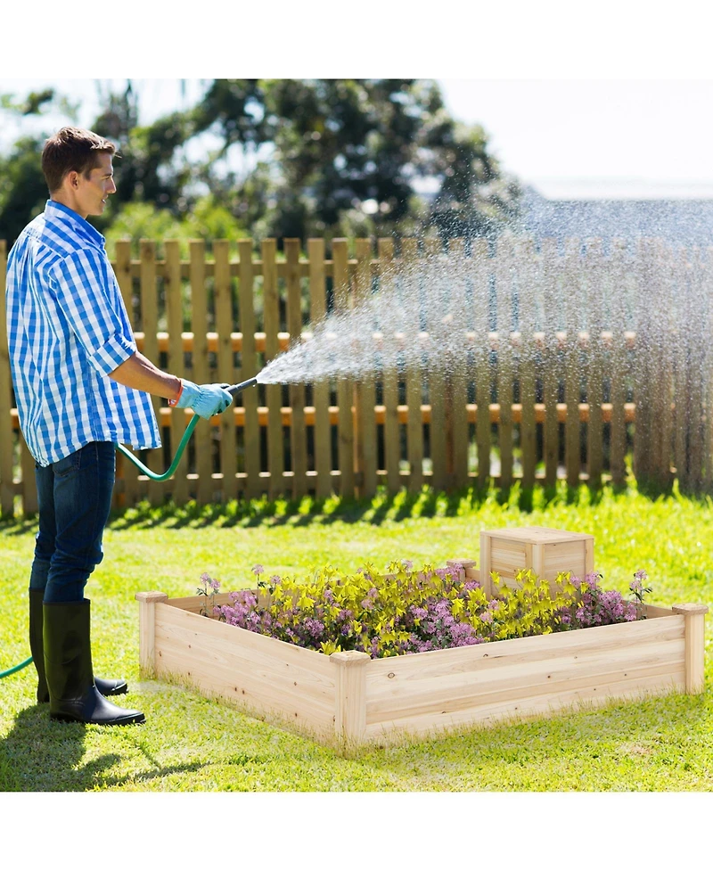 Skonyon 49 x 49 x 10 Inch Raised Garden Bed with Compost Bin and Open-ended Bottom-Natural
