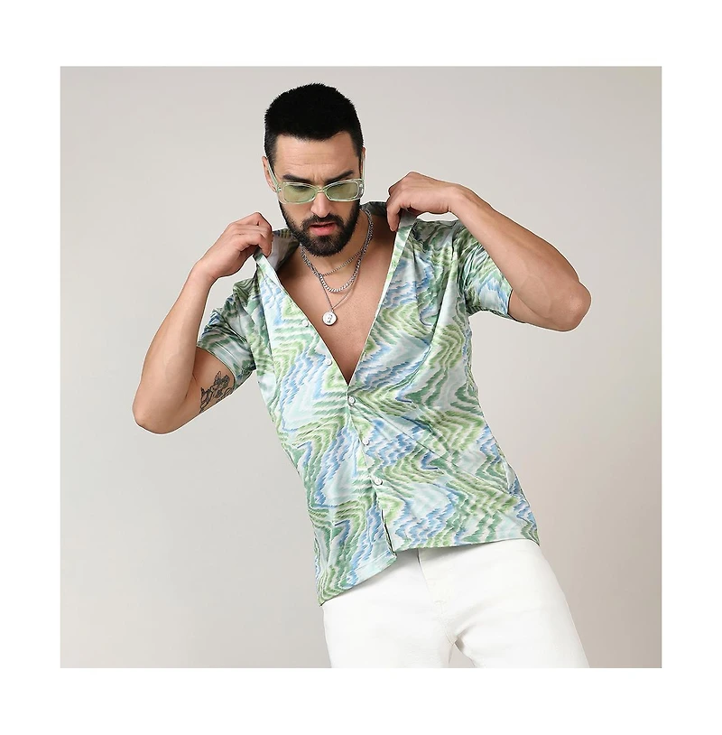 Men's Grass Green & Navy Blue Ripple Shirt
