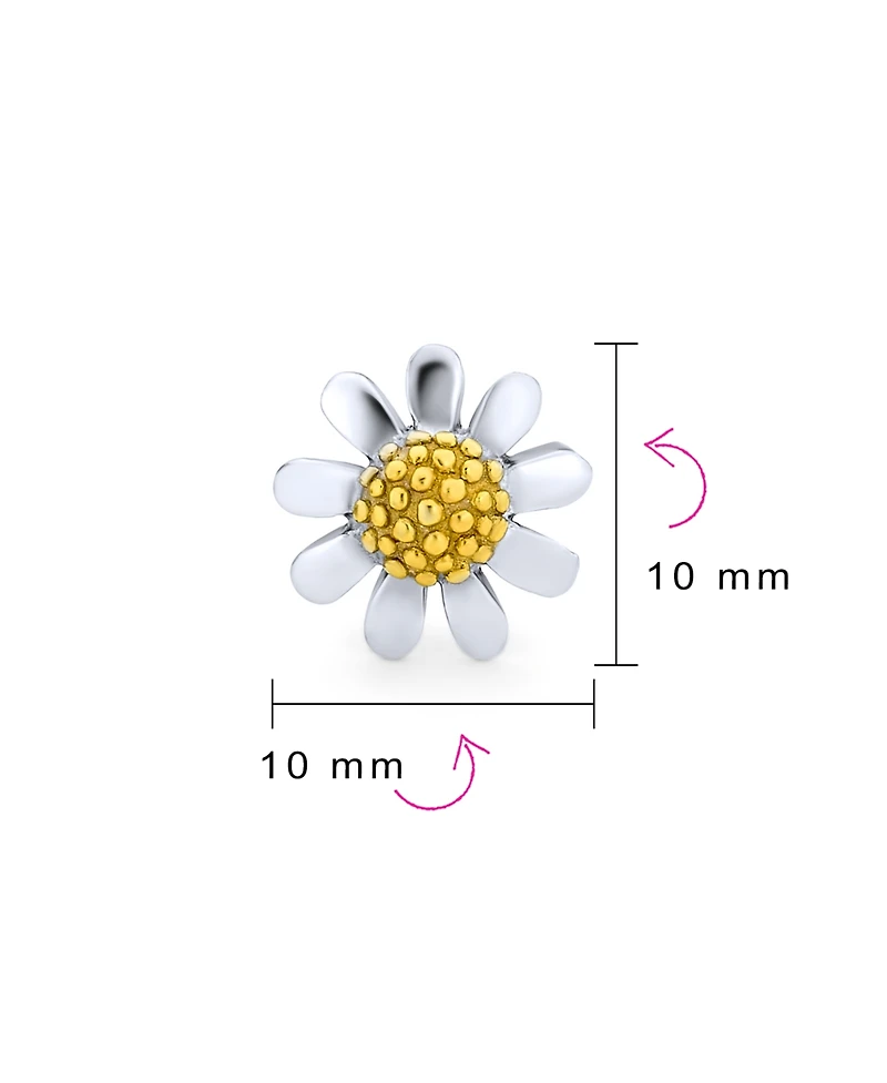 Bling Jewelry Summer Spring Time Two Tone Multi Charm Sunflower Daisy Flower Stud Earring For Women Yellow 14K Gold Plated .925 Sterling Silver