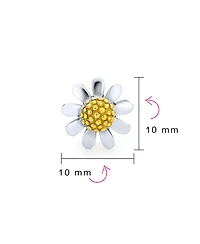 Bling Jewelry Summer Spring Time Two Tone Multi Charm Sunflower Daisy Flower Stud Earring For Women Yellow 14K Gold Plated .925 Sterling Silver
