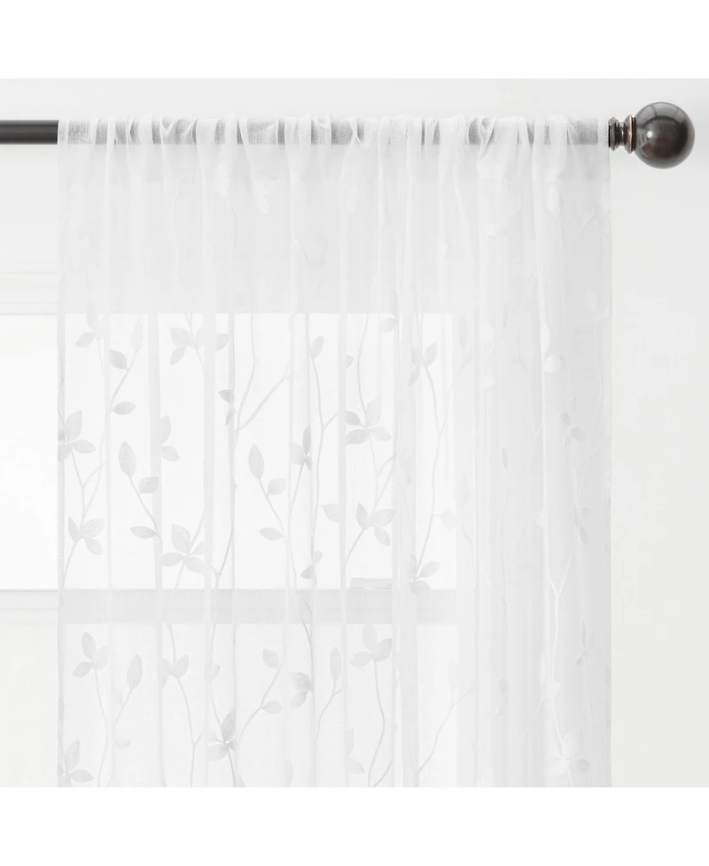 Chanasya Premium Embroidered Vine Curtains - Sheer for Living Room, Bedroom, Kitchen 52" x 108" White, 2 Panels