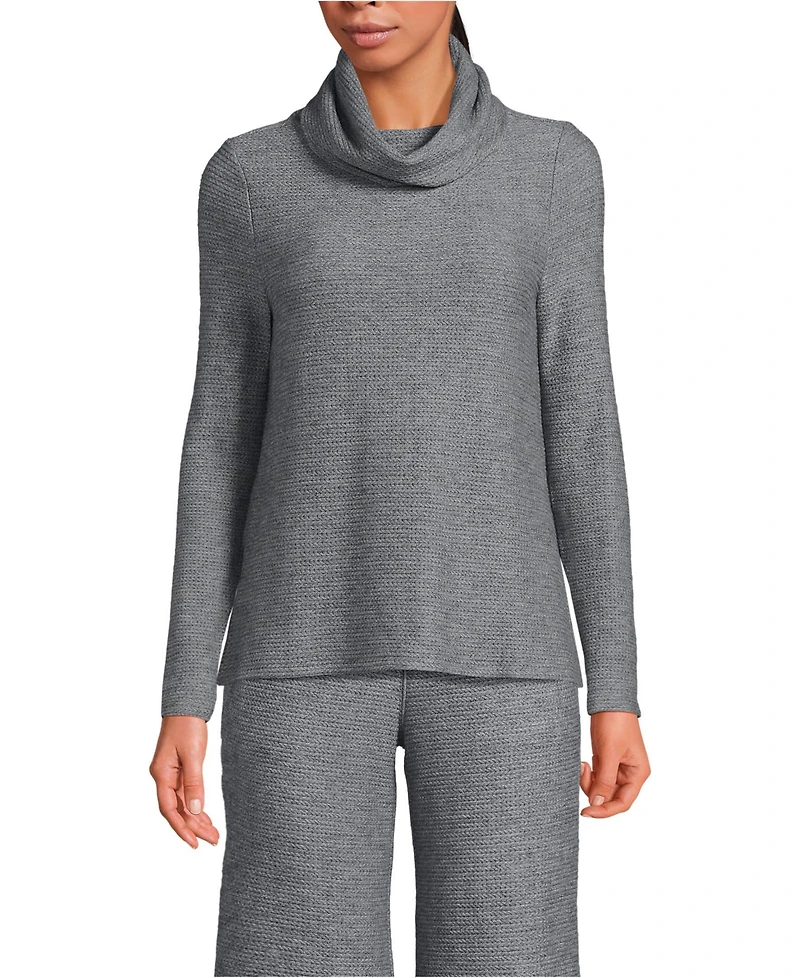 Lands' End Women's Cable Ottoman Relaxed Long Sleeve Cowl Neck Top