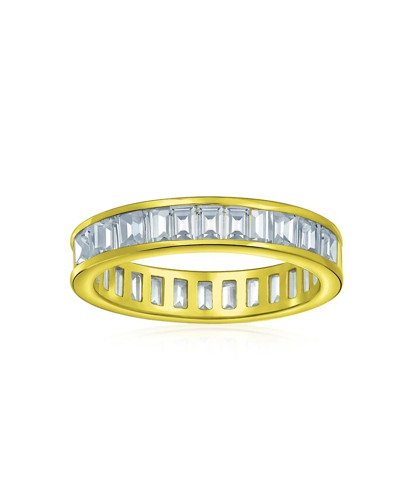 Bling Jewelry Cubic Zirconia Channel Set Rectangle Baguette Cz Eternity Ring Band Yellow Gold Plated .925 Sterling Silver 4MM Stackable Rings