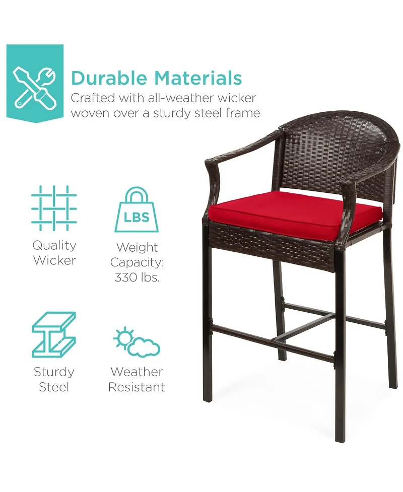 Best Choice Products 3-Piece Outdoor Wicker Bistro Bar Height Set for Patio, Garden w/ Barstools, Steel Frame