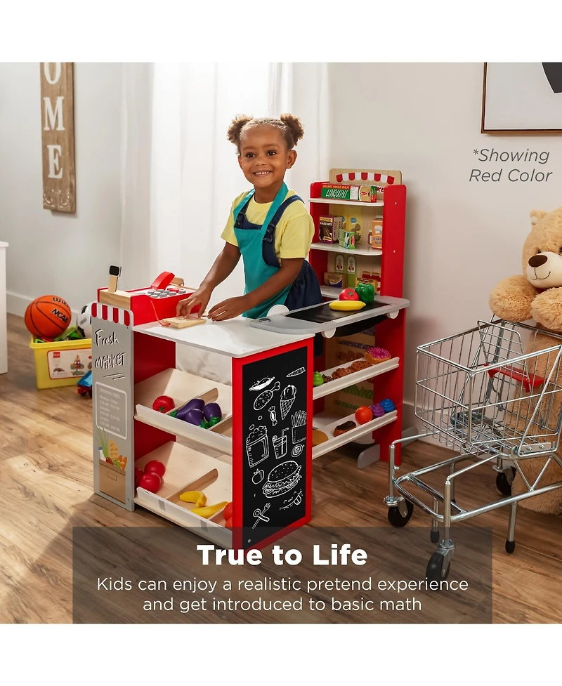 Best Choice Products Kids Pretend Play Grocery Store Wooden Supermarket Set w/ Chalkboard, Cash Register