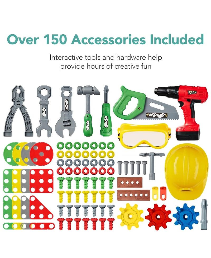 Best Choice Products Pretend Play Kid's Workbench, Child's Construction Toy Set w/ 150 Accessories, Electric Drill