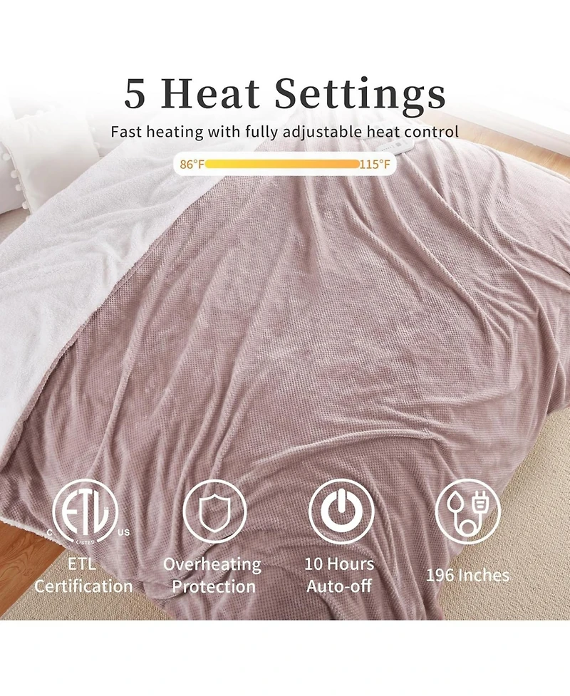 Caromio Queen Size Flannel Sherpa Electric Heated Blanket with Dual Control, 84" x 90"