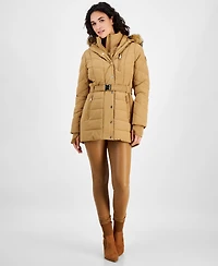 Michael Michael Kors Women's Belted Bibbed Hooded Puffer Coat