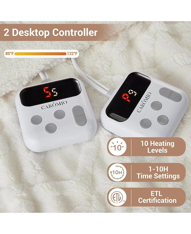 Caromio King Size Tufted Sherpa Electric Heated Blanket with Dual Control, 100" x 90"