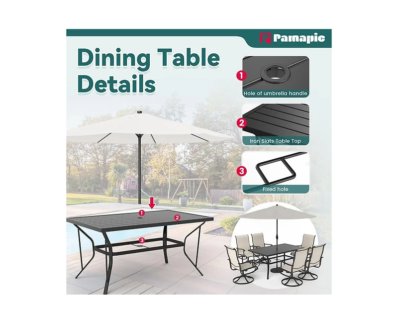 Pamapic 7-Piece Patio Dining Set with 6 Textilene Swivel Chairs