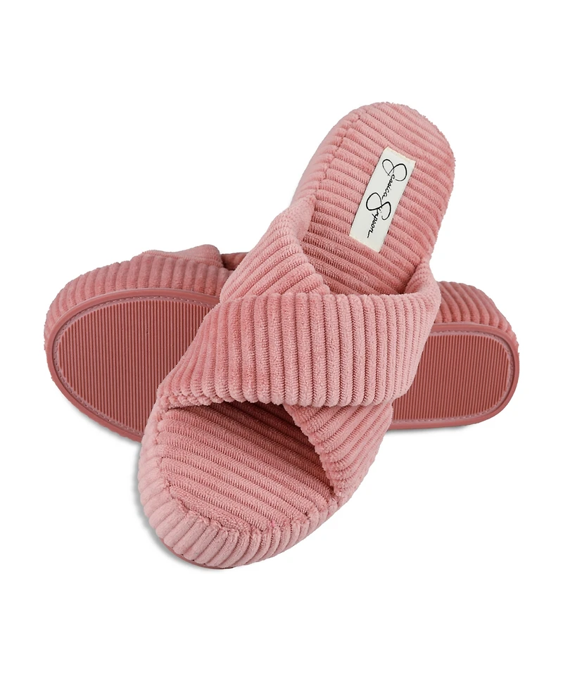 Jessica Simpson Women's Ribbed Terry Cross Band Slide Platform Slipper