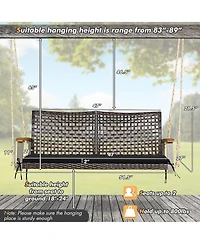 2-Person Patio Rattan Hanging Swing Chair Porch Loveseat Cushion Off White