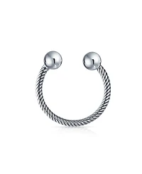 Bling Jewelry Classic Twisted Cable Keychain Ball Screw Tip Horseshoe Key Ring Graduation Shine Oxidized .925 Sterling Silver