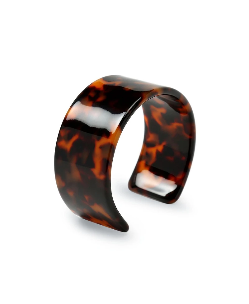 Bling Jewelry Fashion Statement Brown Golden Acrylic Marbled Leopard Tortoise Shell Wide Cuff Bangle