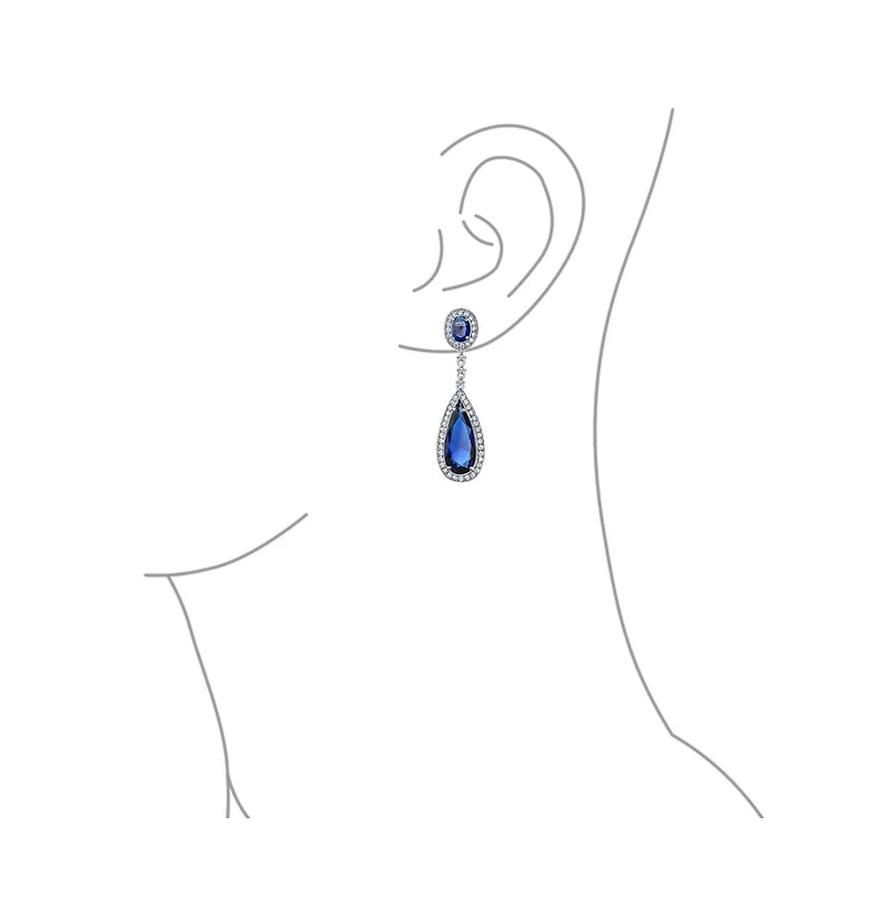 Bling Jewelry Classic Estate Art Deco Style Halo Linear Long Cz Statement Dangle Teardrop Chandelier Earrings Prom Party Jewel Colors Silver P