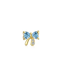 Bling Jewelry 14K Real Gold Small Bow 1 Piece Stud Earring with Cz Delicate Minimalist Cartilage Piercing Screw Back