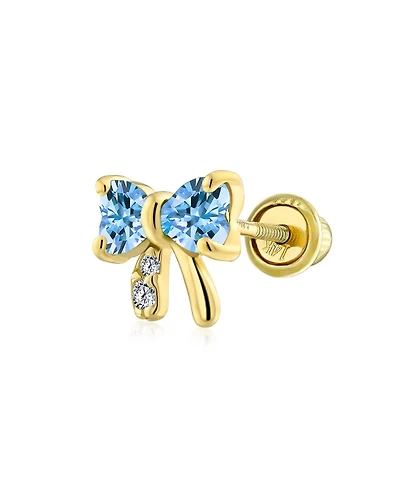 Bling Jewelry 14K Real Gold Small Bow 1 Piece Stud Earring with Cz Delicate Minimalist Cartilage Piercing Screw Back