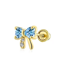 Bling Jewelry 14K Real Gold Small Bow 1 Piece Stud Earring with Cz Delicate Minimalist Cartilage Piercing Screw Back