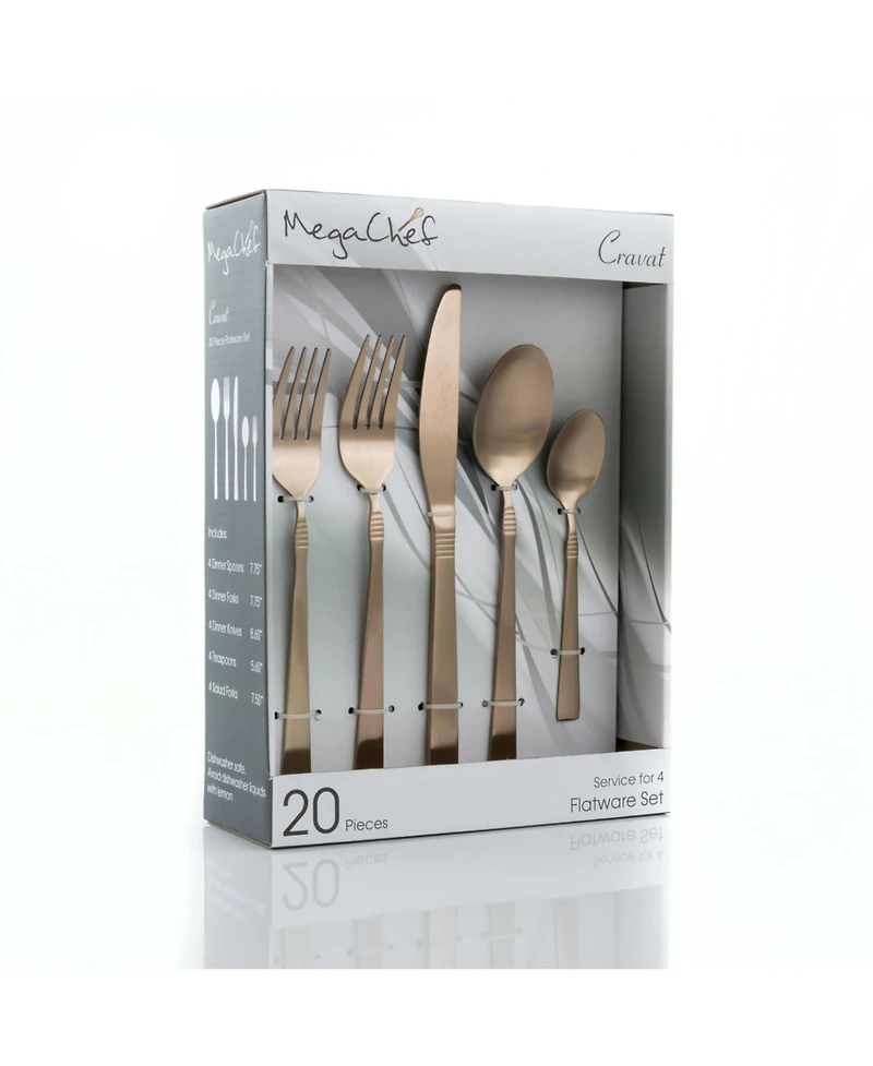 MegaChef Cravat 20 Piece Flatware Utensil Set, Stainless Steel Silverware Metal Service for 4 in Matte Black