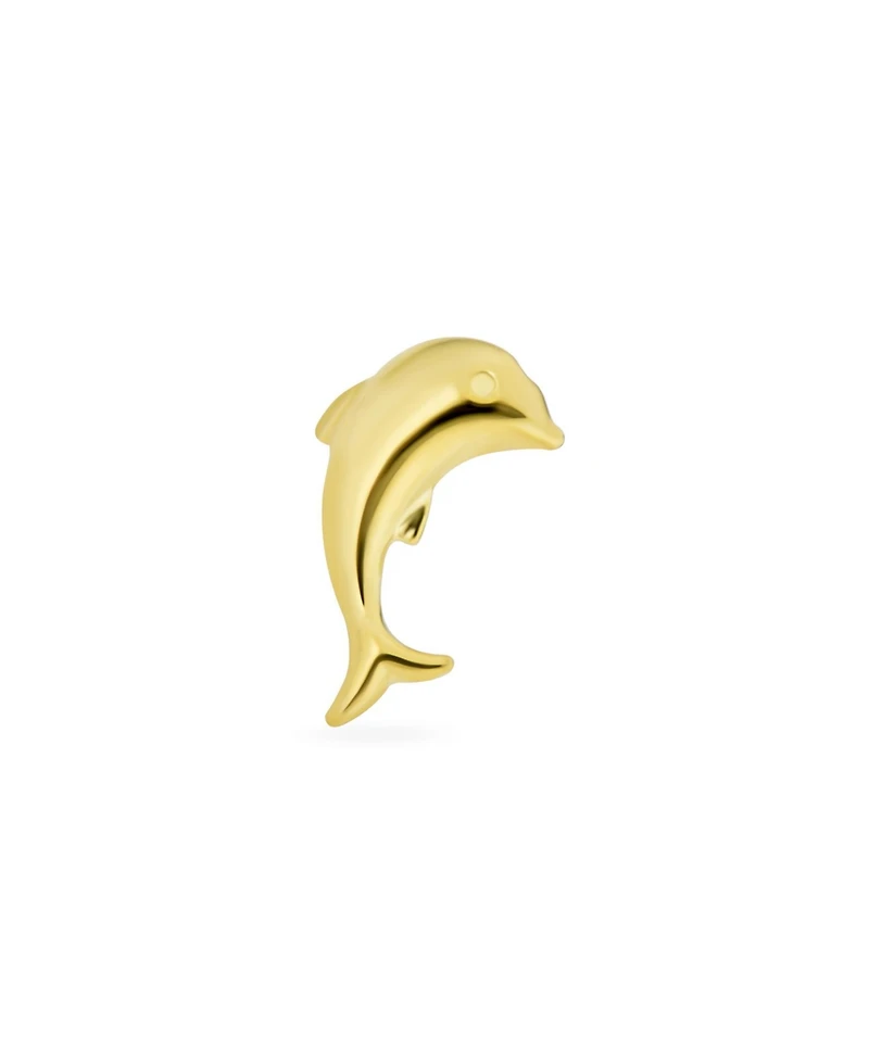 Bling Jewelry Tiny Mini Minimalist Nautical Tropical Ocean Marine Life 14K Yellow Gold Dolphins Cartilage Ear Lobe Piercing 1 Piece Stud Earring Safet