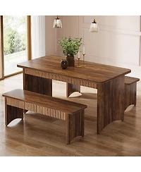 Tribesigns 3-Piece Dining Table Set, 55" Dining Room Table with 2 Benches for 4-6 People, Farmhouse Rectangular Dining Room Table Set