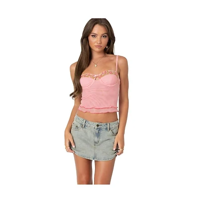 Edikted Womens Embroidered Mesh Bra Top