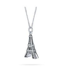 Bling Jewelry French Vacation Cz Accent Dangling Paris France Eiffel Tower Pendant Necklace Oxidized .925 Sterling Silver