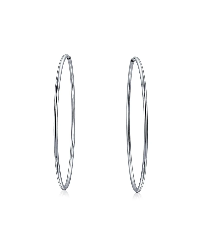 Bling Jewelry Thin Minimalist Hoop Huggie Earrings Sterling Silver Various Sizes