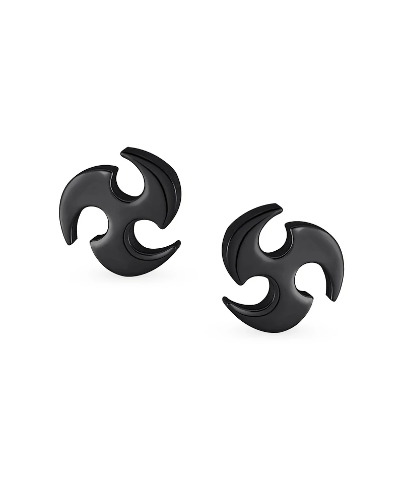 Bling Jewelry Tribal Star Swirl Stud Earrings Silver Black Stainless Steel