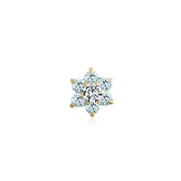 Bling Jewelry Tiny Aqua Blue Cubic Zirconia Flower Helix Cartilage Ear Lobe Piercing Daith Cz 1 Piece Stud Earring For Women 14K Gold Screw back