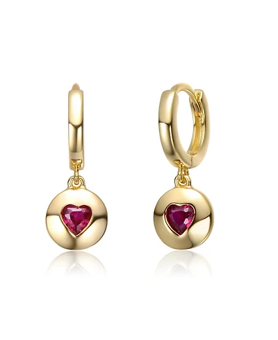 GiGiGirl Sterling Silver 14K Gold Plated with Red Cubic Zirconia Dangle Earrings