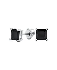 Bling Jewelry Black Square Cubic Zirconia Princess Cut Cz Stud Earrings Screw back .925 Sterling Silver