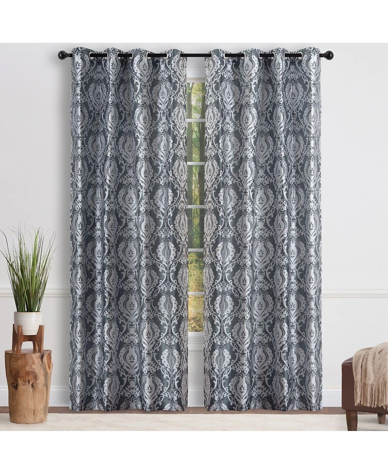 Chanasya Premium Damask Pattern Luxury Beige Curtains - 96 Inch Panels with Grommets - for Living Room Windows Bedroom Kitchen Dining