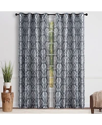 Chanasya Premium Damask Pattern Luxury Beige Curtains - 96 Inch Panels with Grommets - for Living Room Windows Bedroom Kitchen Dining