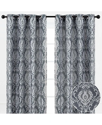 Chanasya Premium Damask Pattern Luxury Beige Curtains - 96 Inch Panels with Grommets - for Living Room Windows Bedroom Kitchen Dining