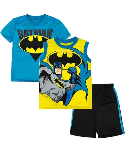 Dc Comics Little Boys Justice League Batman Graphic T-Shirt Sleeveless and Shorts 3 Piece Outfit Set to