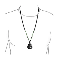Bling Jewelry Yogi Amulet Mala Green Black Bead Carved Long Large Boho Fashion Statement Thai Spiritual Buddha Pendant Necklace