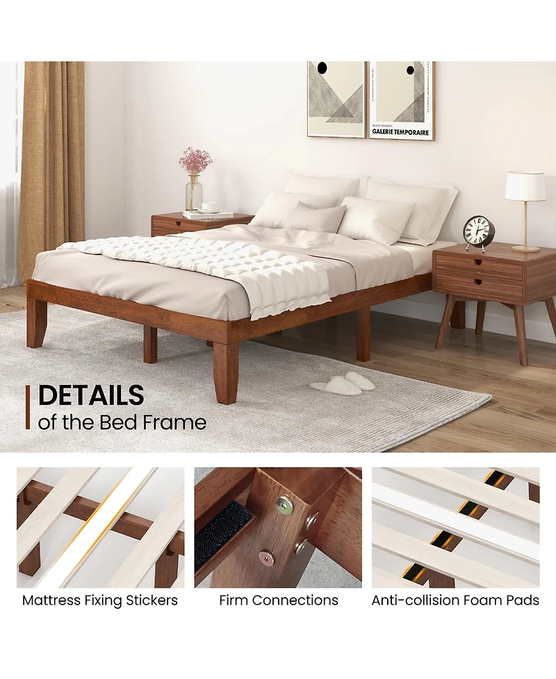 Gymax 14'' Full Size Wooden Platform Bed Frame w/ Strong Slat Support Brown Cherry