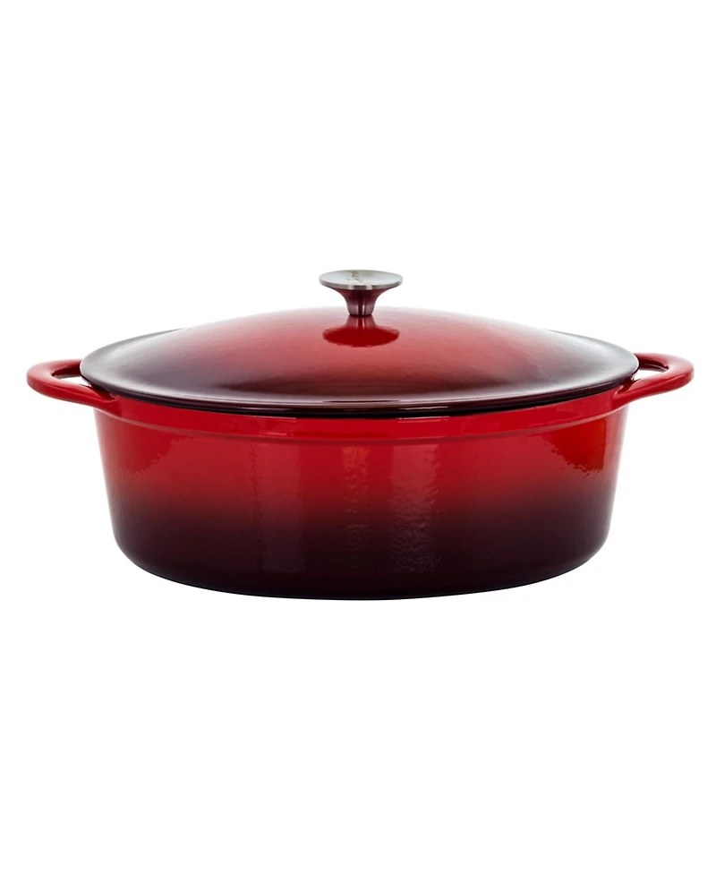 MegaChef 7 Quarts Oval Enameled Cast Iron Casserole in Red
